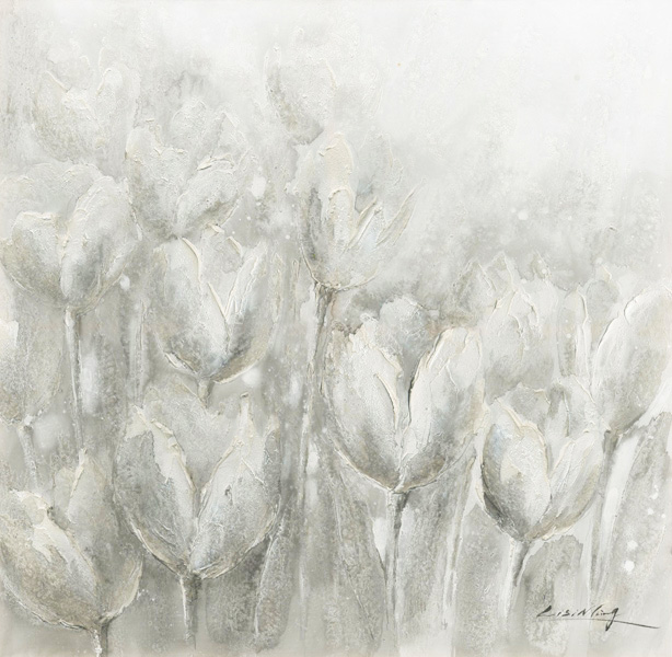 DY002 Wall décor art oil on canvas floral tulipsgrey and white tones